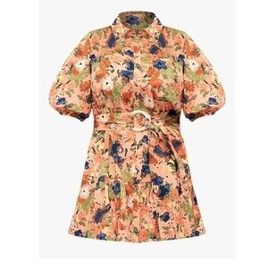 Eloquii Elements NWT Plus Dress Sz 28 Flounce Sleeves Belted Pink Floral Button